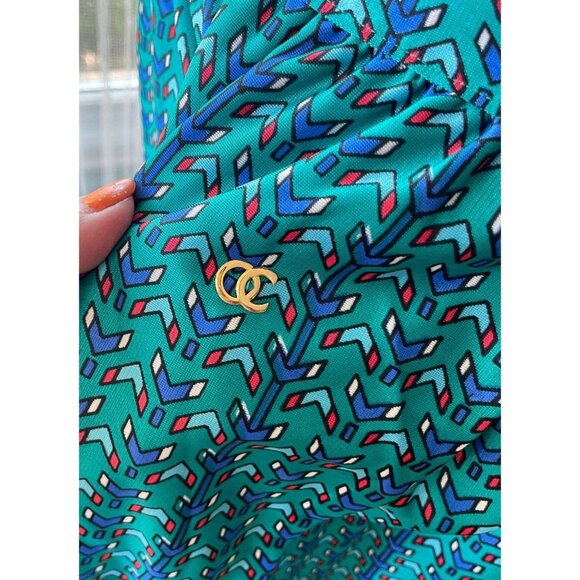 Vintage 80s wrap skirt, teal and blue, maxi, ankle length, Oleg Cassini, 2/4 - Picture 3 of 8